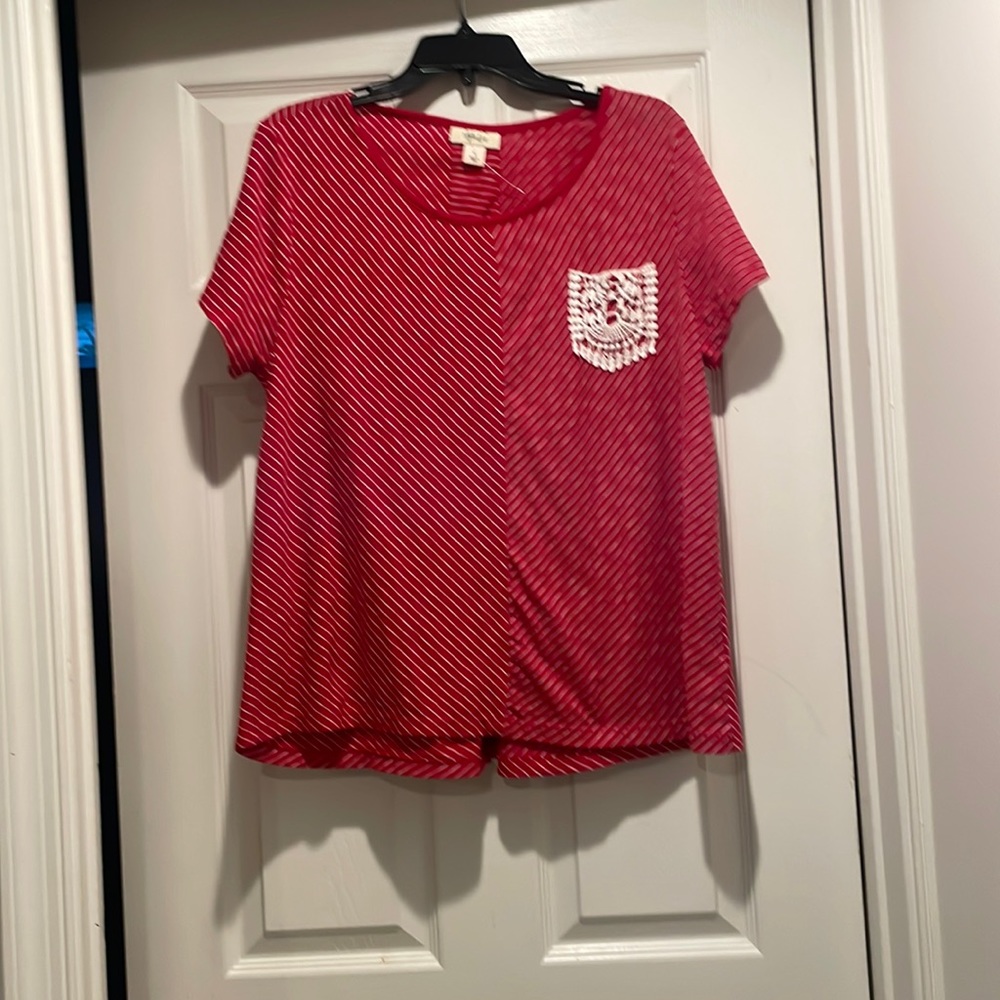 Style & Co Red Stripped Hi Lo Tee. Size L